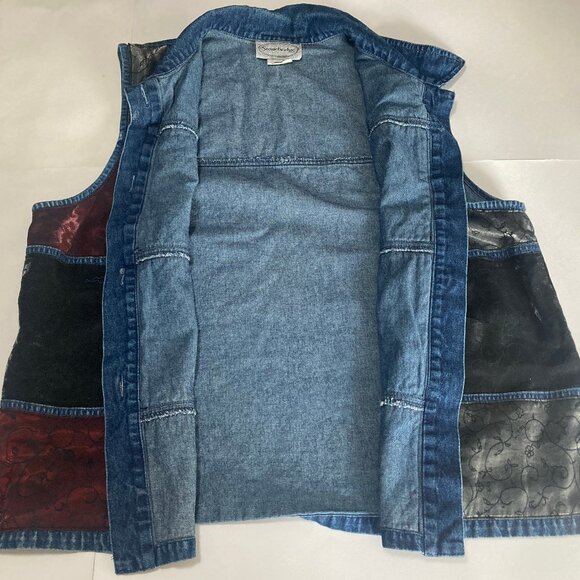 Patch work Stonebridge Demim Women's vest with black and maroon velour feeling - Picture 3 of 7